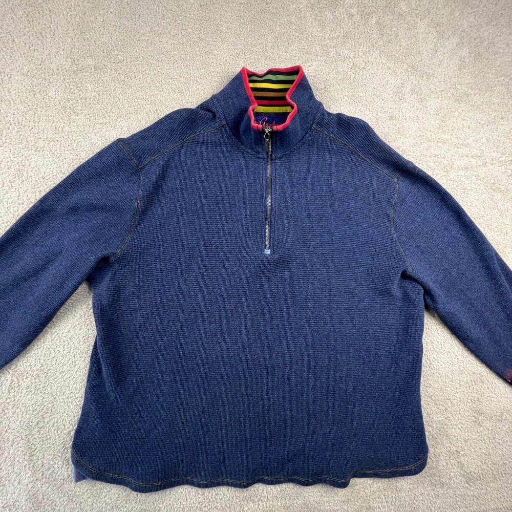 Robert Graham Mens Quarter Zip Pullover Sweater XL Blue Waffle Knit Luxury *READ
